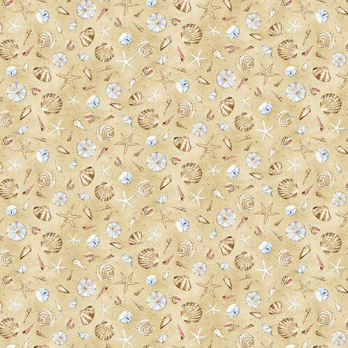 Henry Glass Beach Bound Quilt Fabric Tossed Seashells Style 602-44 Beige