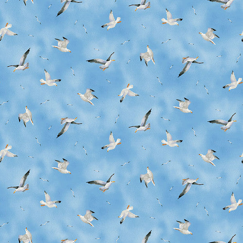Henry Glass Beach Bound Quilt Fabric Seagulls Style 608-11 Blue