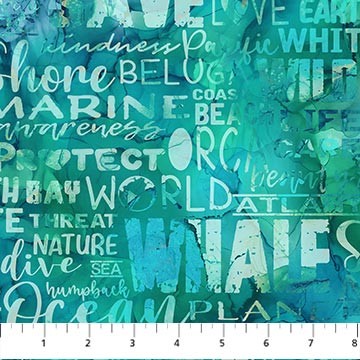 Northcott Whale Song Quilt Fabric Words Style DP24985-64 Teal