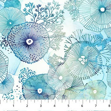 Northcott Whale Song Quilt Fabric Sea Anemones Style DP24983-41 Light Blue Multi