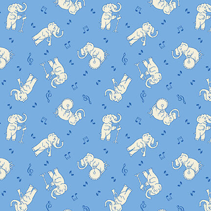 Nana Mae VI 30's Reproduction Quilt Fabric Musical Elephants Style 364-11 Blue
