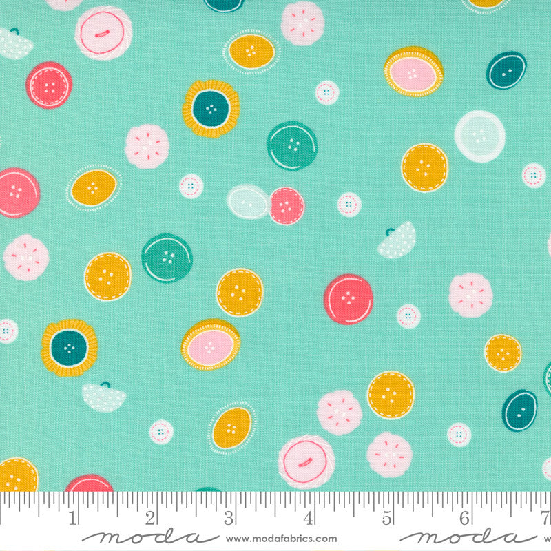 Moda Sew Wonderful Quilt Fabric Button Drop Style 25113/18 Aqua
