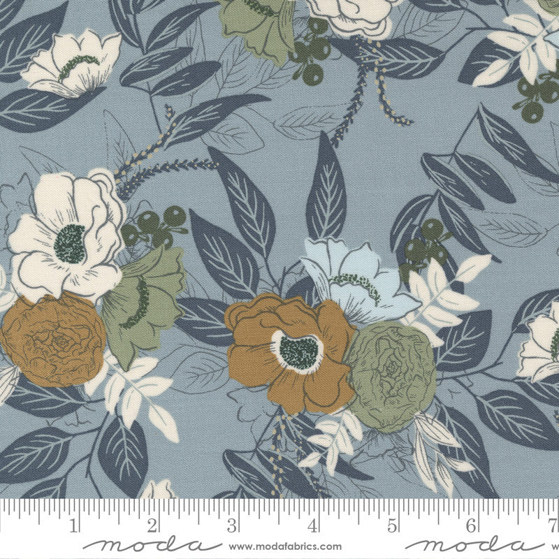 Moda Slow Stroll Quilt Fabric Gratitude Bouquet Style 45541/21 Sky