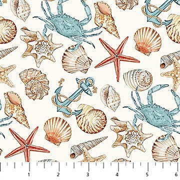 Northcott Beach Therapy Quilt Fabric Shells Style 25469-11 Multi Sand
