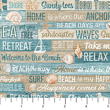 Northcott Beach Therapy Quilt Fabric Words Style 25471-64 Turquoise Multi