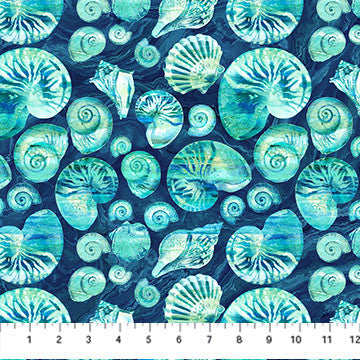 Northcott Vitamin Sea Quilt Fabric Tossed Shells Style DP25418-48 Indigo Multi