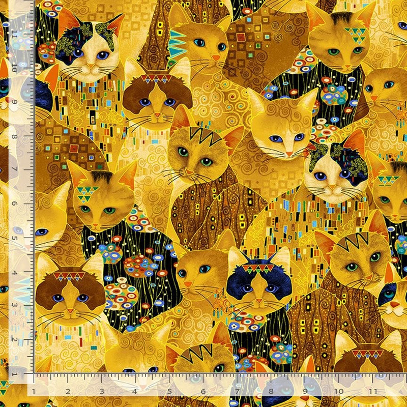 Timeless Treasures Cleo Bejeweled Cats Quilt Fabric Style CM1881 Gold