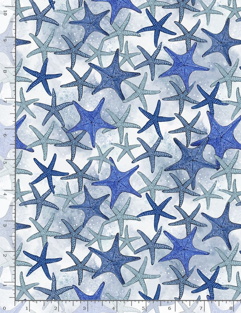 Timeless Treasures Beach Starfish Quilt Fabric Style CD1299 Blue