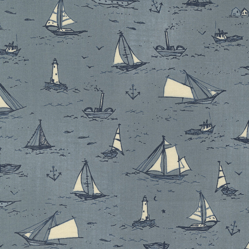 Moda Janet Clare To the Sea Quilt Fabric Sailboats Style 16930/15 Ocean