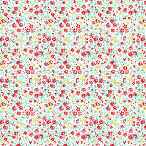 Nana Mae VII 30's Reproduction Quilt Fabric Wildflowers Style 902-08 Cream Red