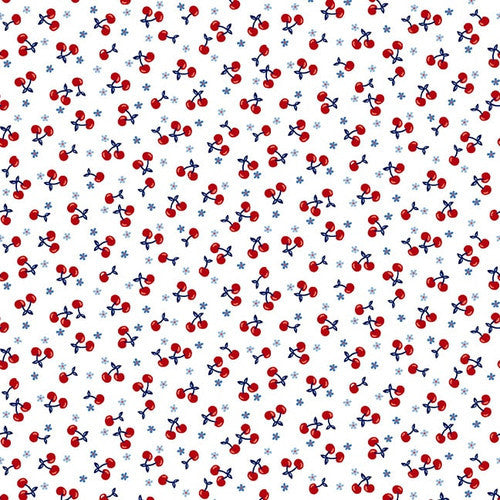 StudioE Star-Spangled Beach Quilt Fabric Cherries Style 7488/01 White Multi