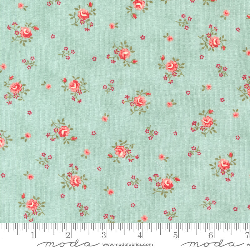 Moda Collections Etchings Quilt Fabric Peaceful Posies Style 44336/12 Aqua