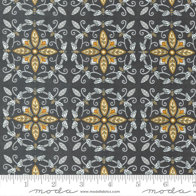 Moda Honey & Lavender Quilt Fabric Bumble Bee Tiles Style 56081/17 Charcoal