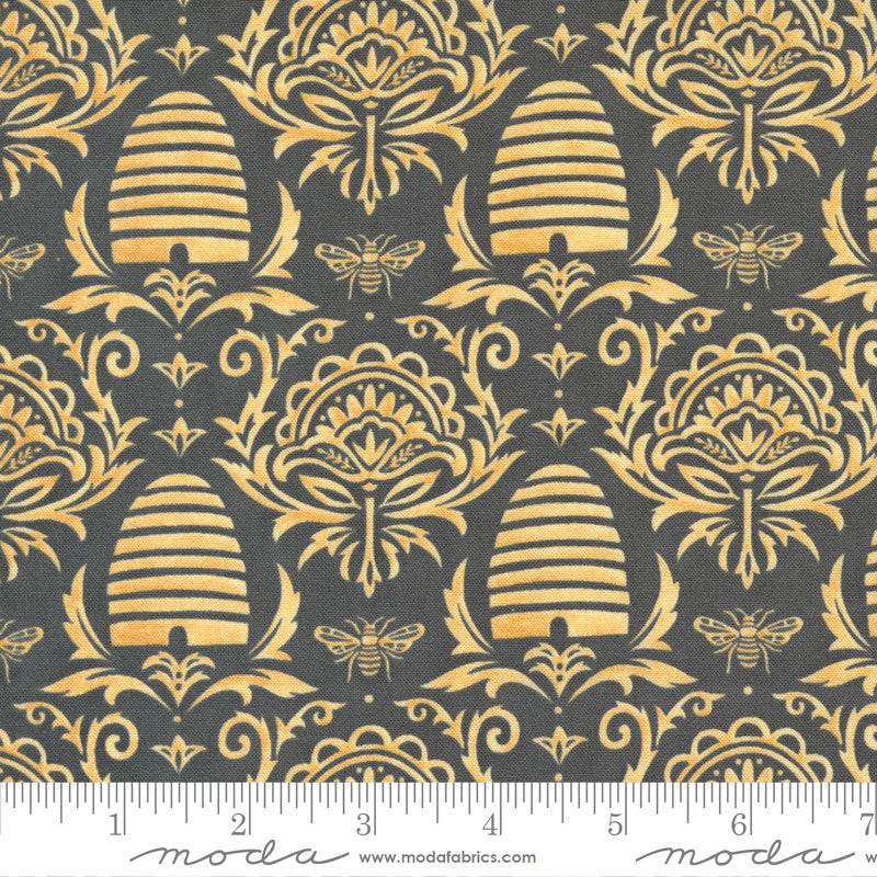 Moda Honey & Lavender Quilt Fabric Beeskep Damask Style 56082/17 Charcoal