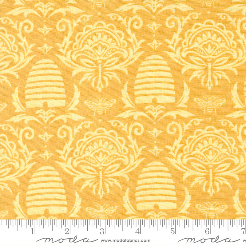 Moda Honey & Lavender Quilt Fabric Beeskep Damask Style 56082/24 Daisy Yellow