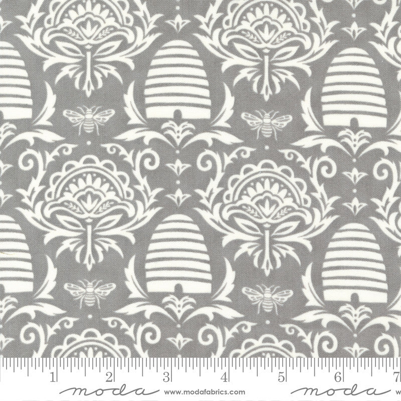 Moda Honey & Lavender Quilt Fabric Beeskep Damask Style 56082/27 Pebble Grey