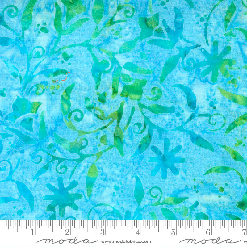 Moda Chroma Batiks Quilt Fabric Swirling Leaves Style 4366/41 Sky