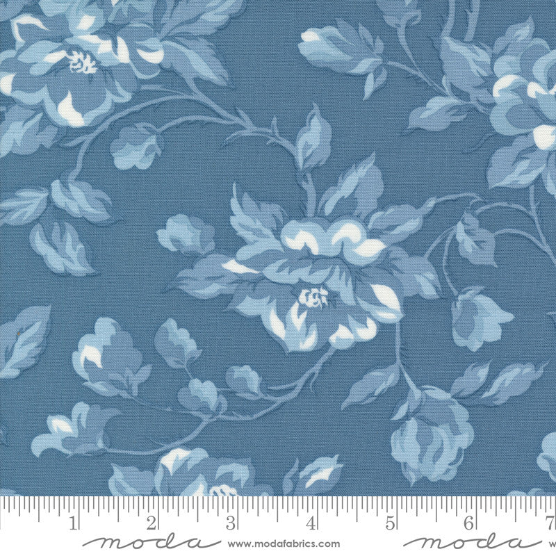 Moda Shoreline Quilt Fabric Cottage Large Floral Style 55300/23 Medium Blue
