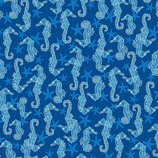 StudioE M'Ocean Quilt Fabric Tossed Seahorses Style 7630/77 Navy