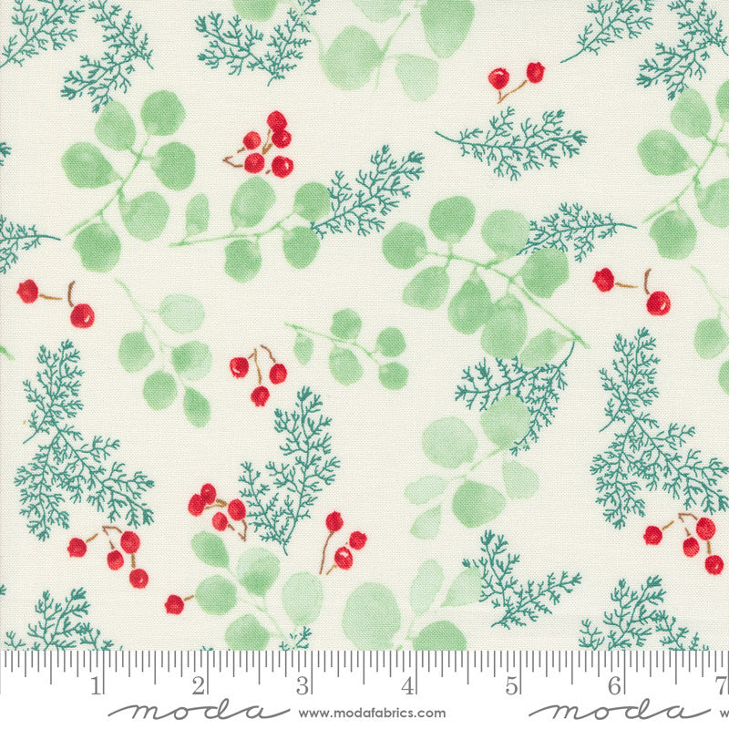 Robin Pickens Winterly Quilt Fabric Greenery & Berries Style 48764/11 Cream