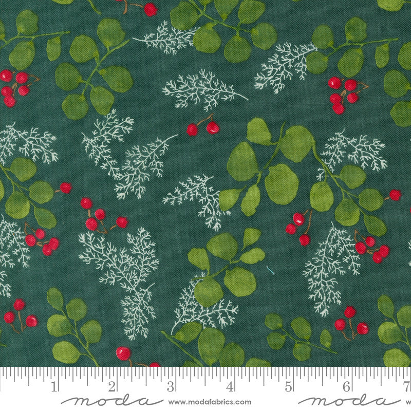 Robin Pickens Winterly Quilt Fabric Greenery & Berries Style 48764/18 Spruce