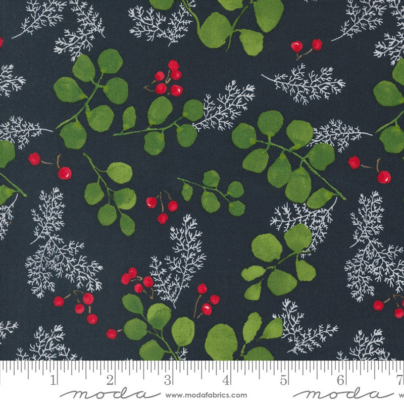 Robin Pickens Winterly Quilt Fabric Greenery & Berries Style 48764/19 Soft Black