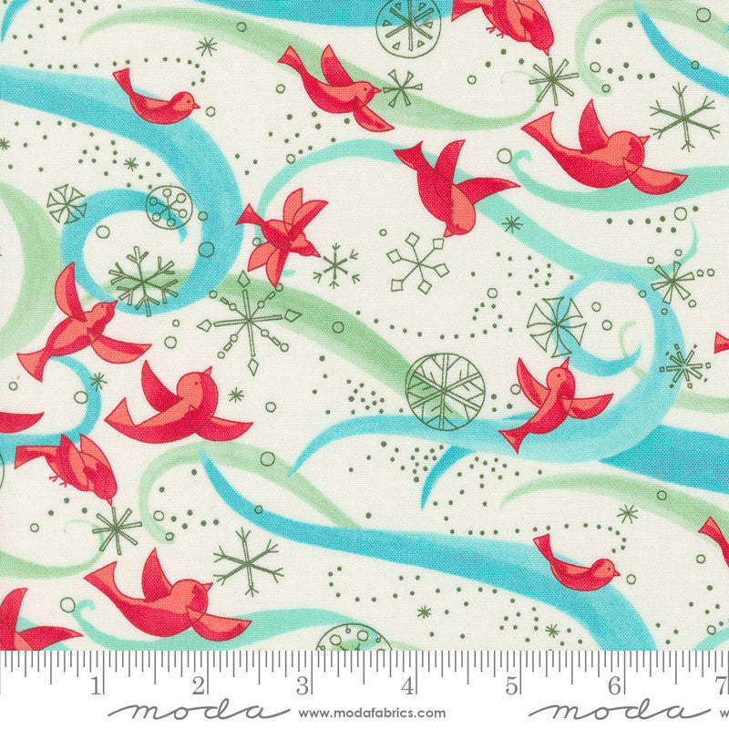 Robin Pickens Winterly Quilt Fabric Birds with Ribbons Style 48761/11 Cream