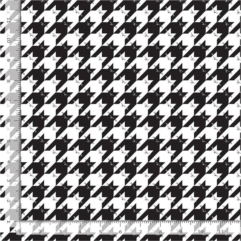 Timeless Treasures Feline Good Quilt Fabric Kitty Houndstooth Style CD2573 Black