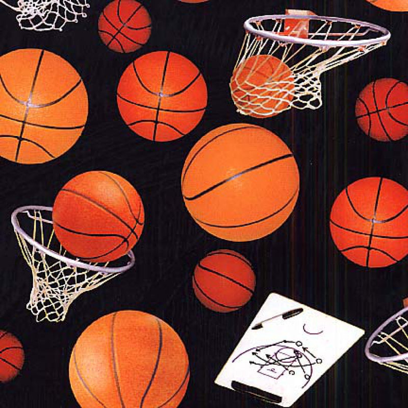 Elizabeth's Studio Sports Quilt Fabric Basketballs Style 132B Black Multi