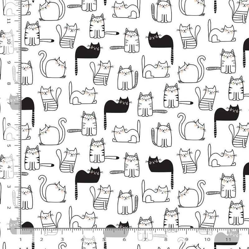 Timeless Treasures Feline Good! Quilt Fabric Cat's Nap Time Style CD2571 White