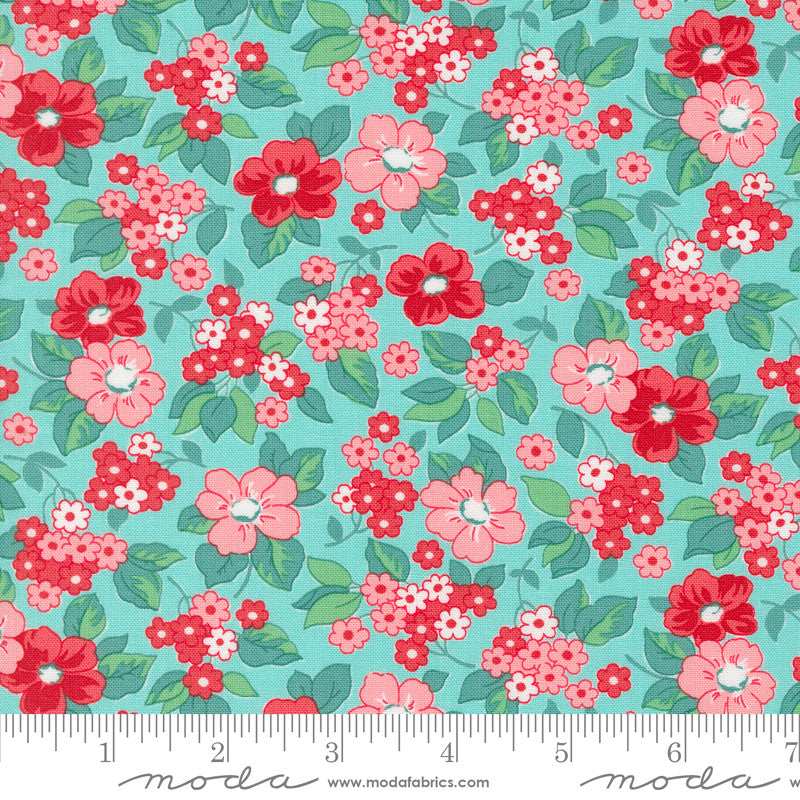 Moda 30s Playtime Quilt Fabric Growing Garden Style 33750/18 Aqua