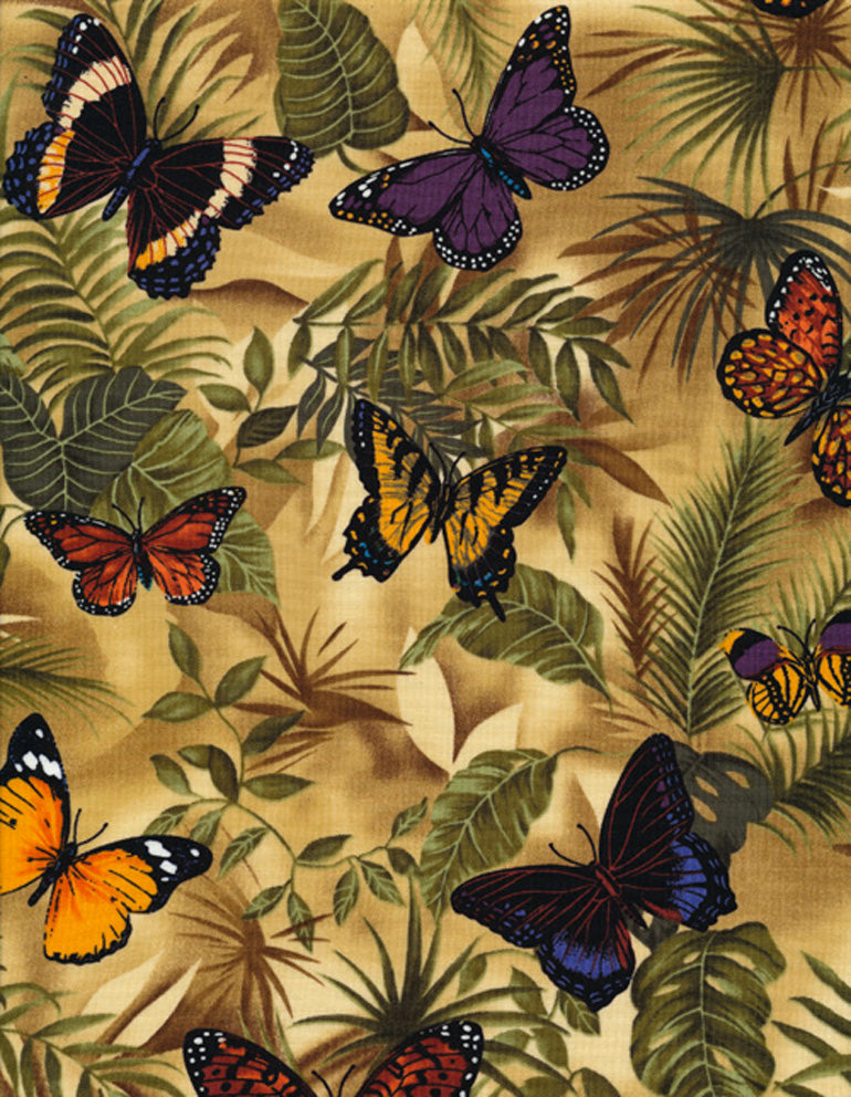 Timeless Treasures Butterflies on Leaves Quilt Fabric Style C3518