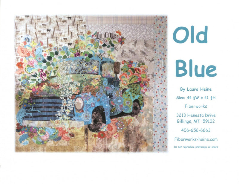 Old Blue Vintage Truck Collage Wall Hanging Quilt Pattern Laura Heine Fiberworks