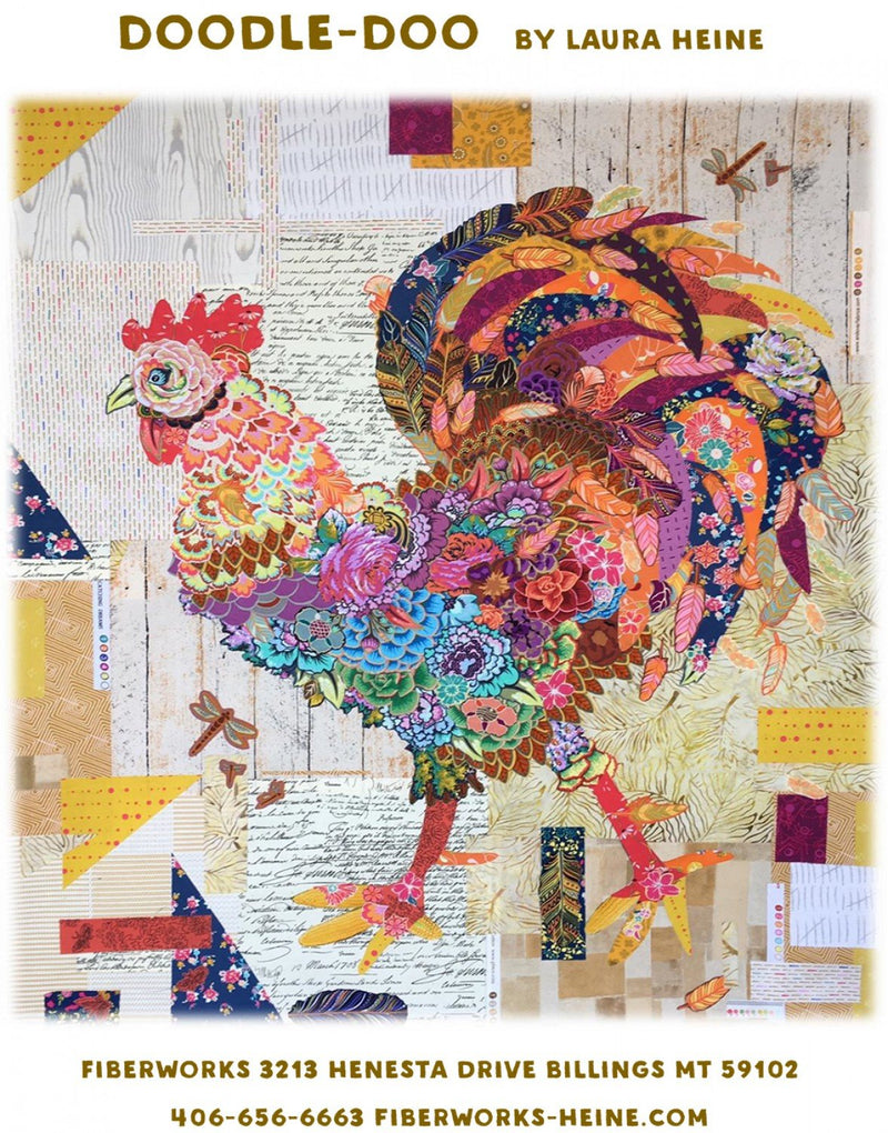 Doodle-Doo Rooster Collage Wall Hanging Quilt Pattern by Fiberworks