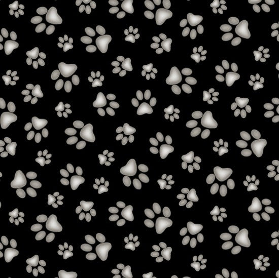 Elizabeth's Studio Pet Paws Quilt Fabric Paws Black Style 181K