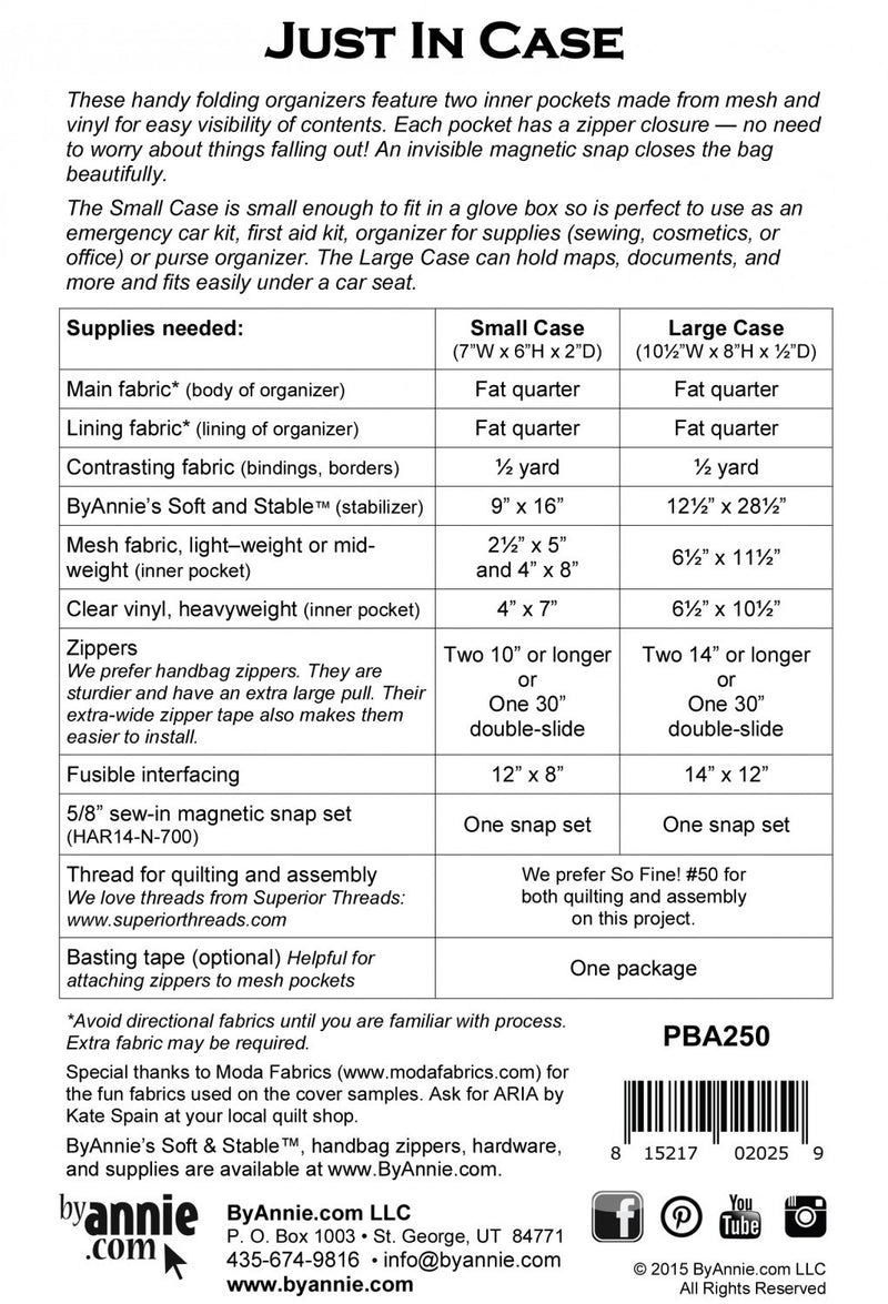 Just in Case Folding Organizer Sewing Pattern By Annie