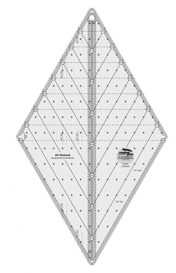 Creative Grids 60 Degree Diamond Ruler Cuts Diamonds, Hexies and Triangles