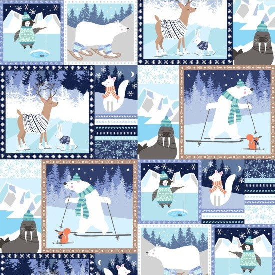 Snow Happy Quilt Fabric Patchwork Style 4182/71 Multi Blue