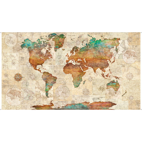 Quilting Treasures Wanderlust World Map Fabric 24" x 42" Panel Style 26726-X