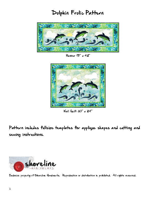 Dolphin Frolic Wall Quilt or Table Runner Quilt Pattern