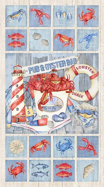 Northcott Seafood Shack Quilt Fabric 24" x 42" Panel Style 22114/11