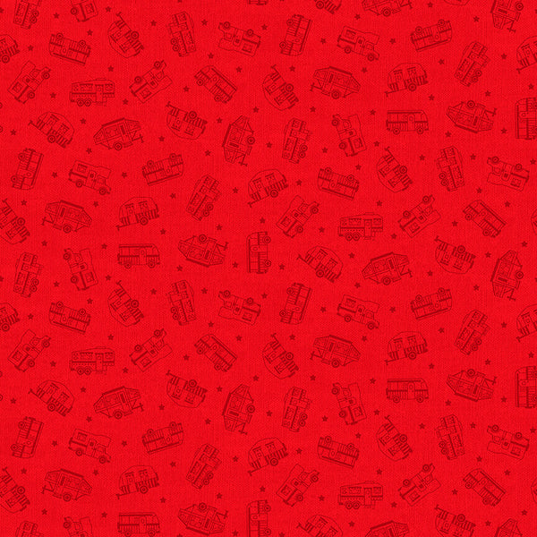 Roamin' Holiday Quilt Fabric Tone-on-Tone Campers Style 5507/88 Red