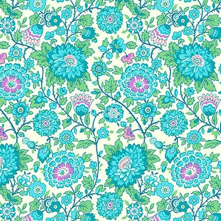 Nana Mae V 1930's Reproduction Quilt Fabric Aqua Medium Floral Style 9686-60