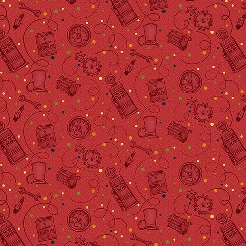 Papa's Old Truck Quilt Fabric Tonal Tools Red Style 9161-88