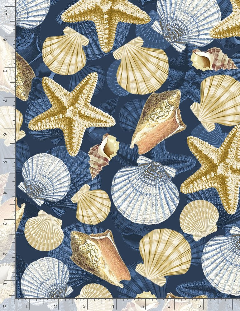 Timeless Treasures Quilt Fabric Coastal Shells Style C8392 Blue