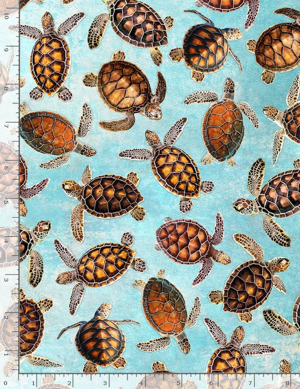 Timeless Treasures Quilt Fabric Sea Turtles Style C1235 Aqua