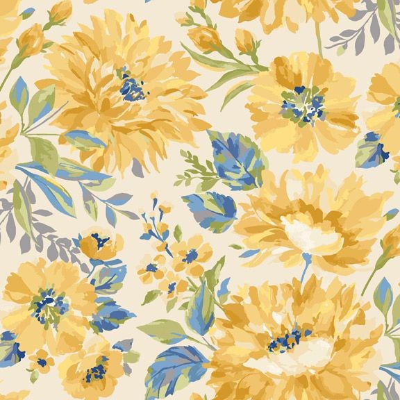 Laura Berringer Yellow Sky Quilt Fabric Flower Fabric Style R2129 Cream