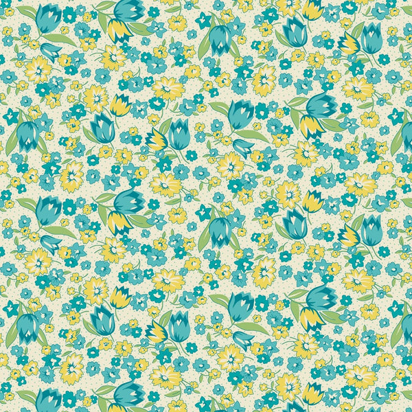 Nana Mae VI 30's Reproduction Quilt Fabric Tulips Style 361-64 Aqua