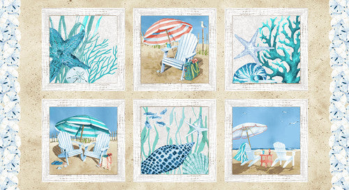 Henry Glass Beach Bound Quilt Fabric 24" x 44" Block Panel Style 601-41 Multi