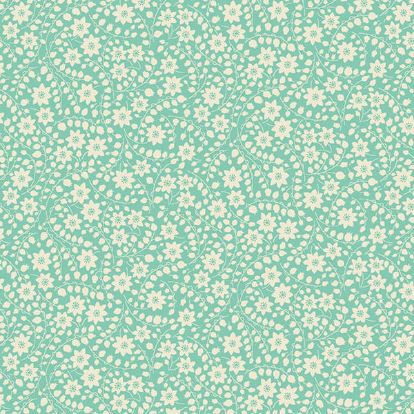 Nana Mae VI 30's Reproduction Quilt Fabric Monotone Floral Style 366-60 Aqua